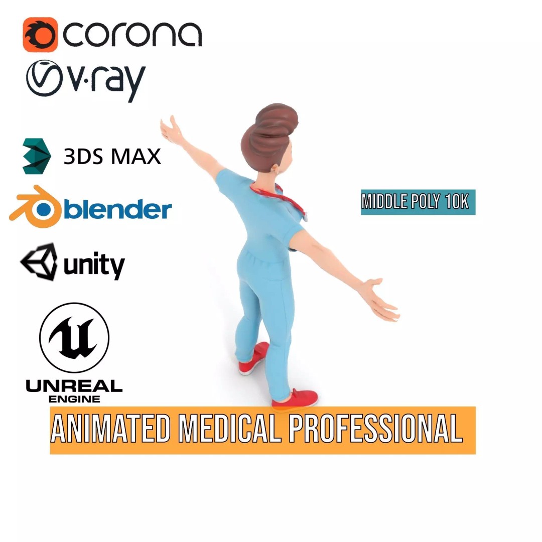 Animated Medical Professional 3D Model – Low Poly Rigged Character for Health Apps - View 23