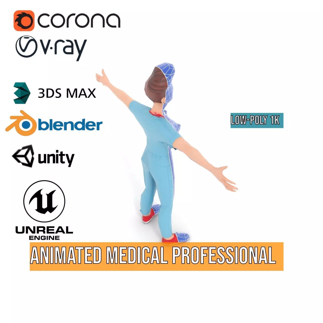 Animated Medical Professional 3D Model – Low Poly Rigged Character for Health Apps - View 24
