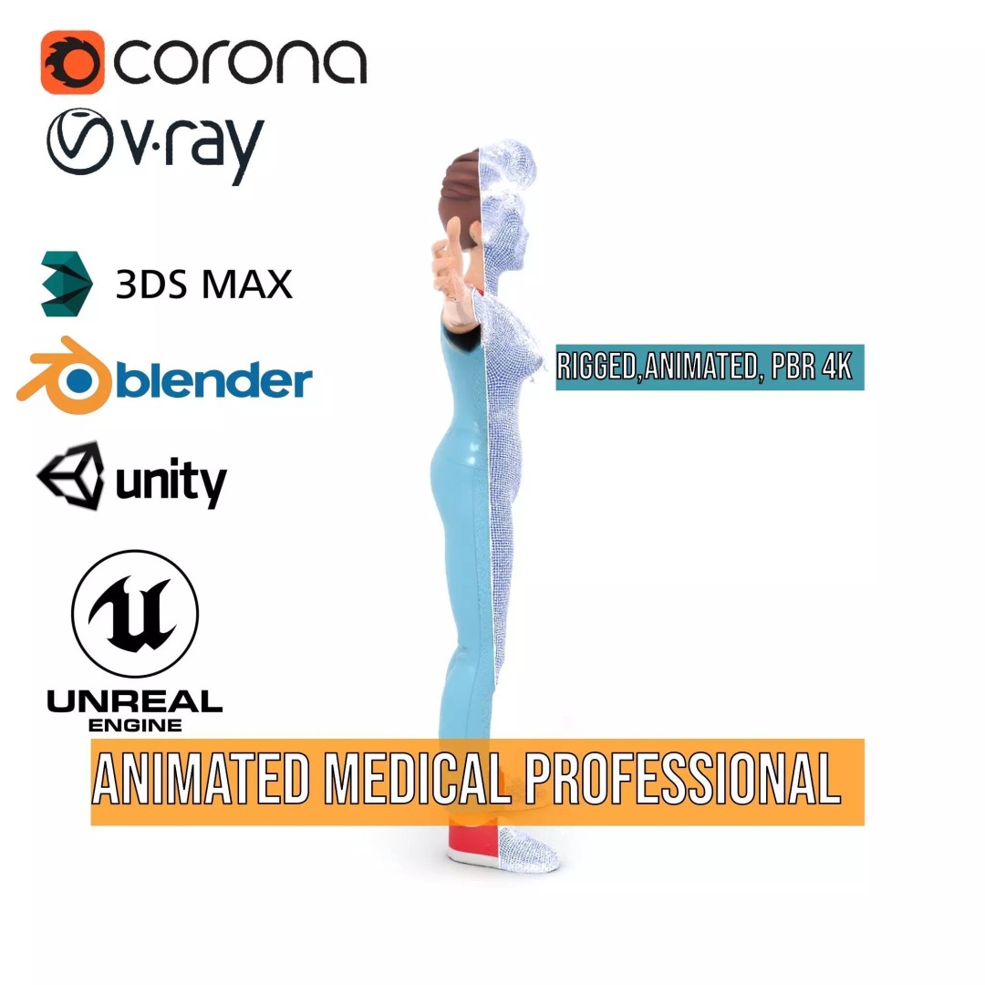 Animated Medical Professional 3D Model – Low Poly Rigged Character for Health Apps - View 25