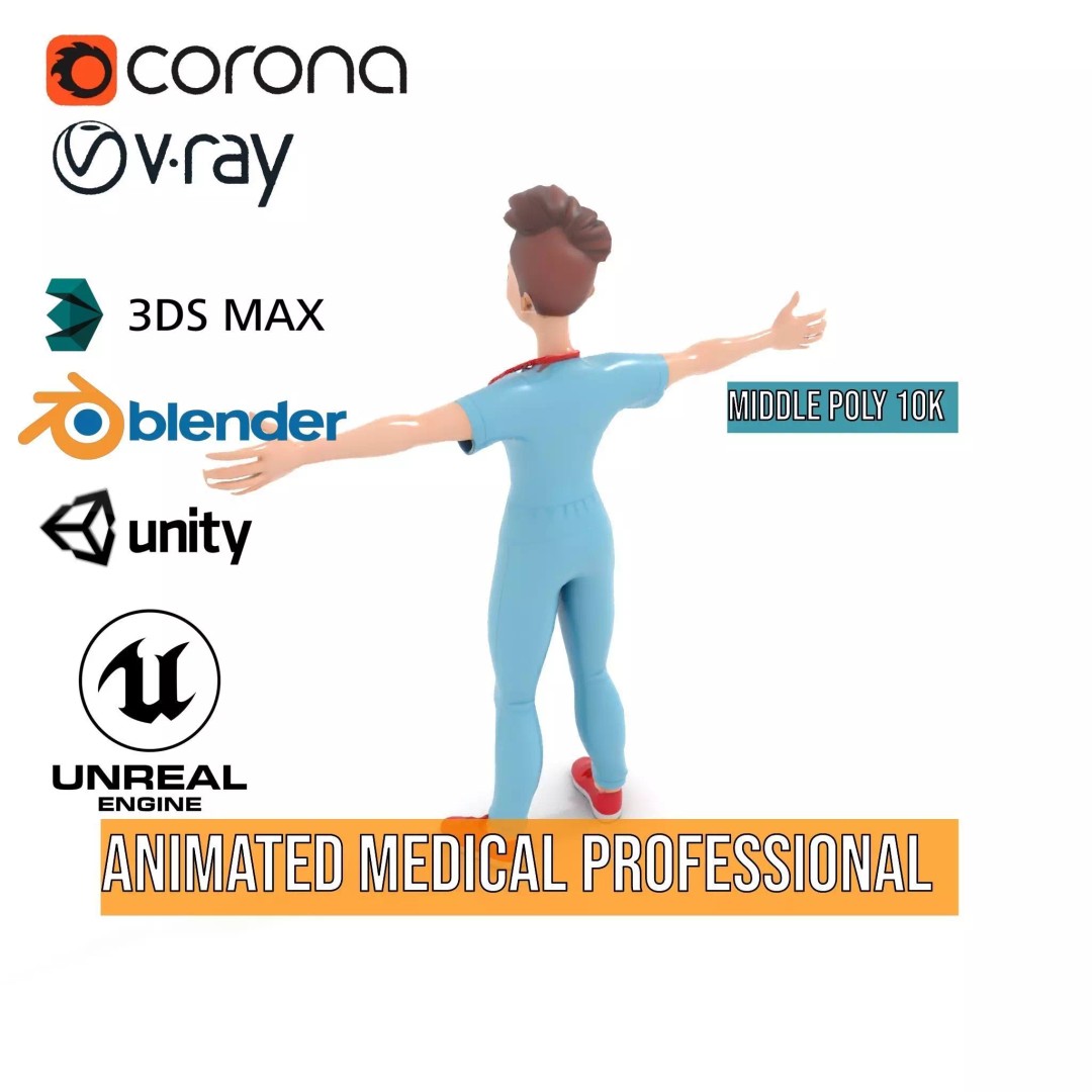 Animated Medical Professional 3D Model – Low Poly Rigged Character for Health Apps - View 26