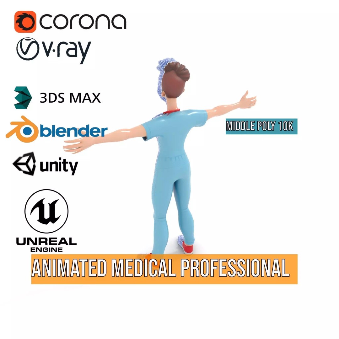Animated Medical Professional 3D Model – Low Poly Rigged Character for Health Apps - View 28