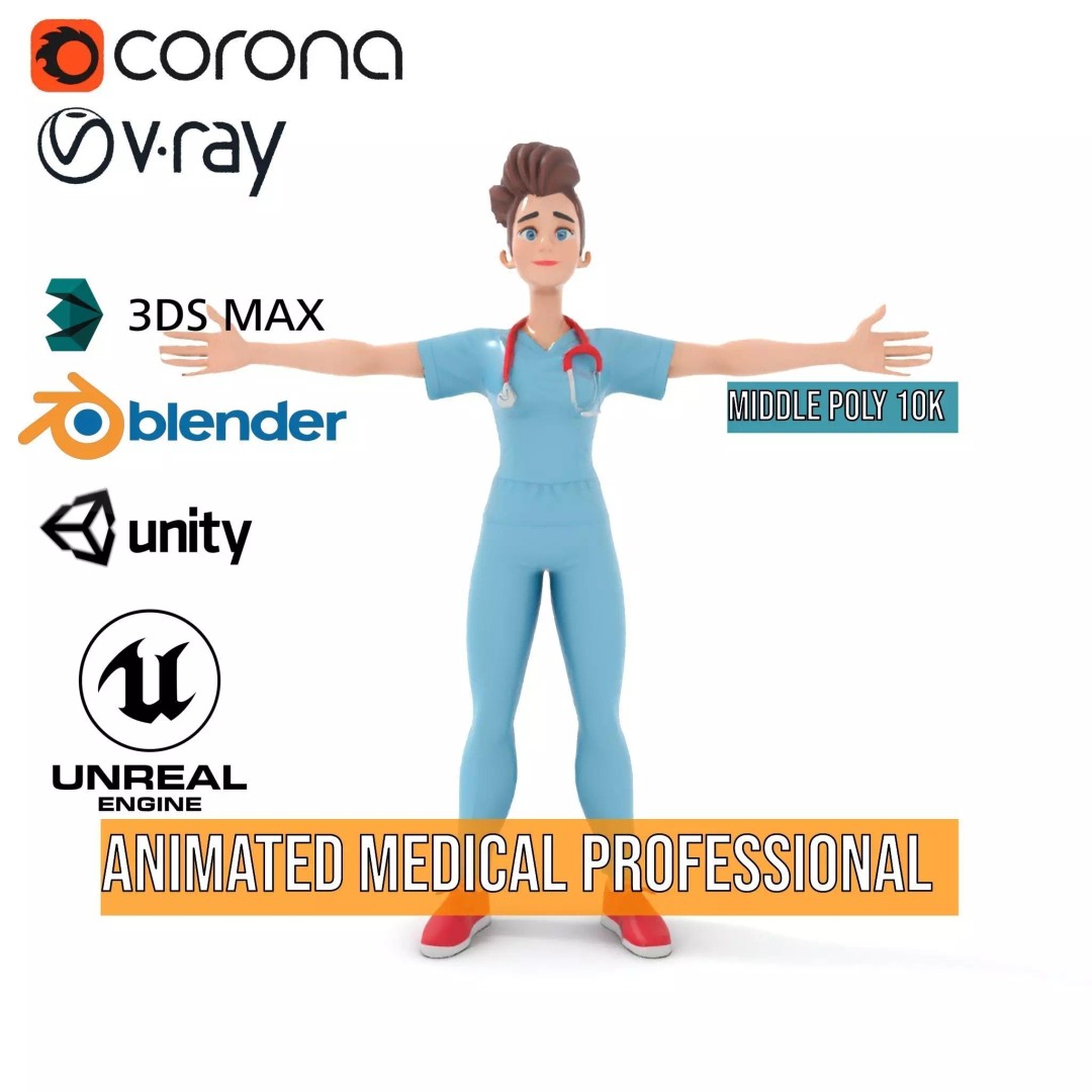 Animated Medical Professional 3D Model – Low Poly Rigged Character for Health Apps - View 31
