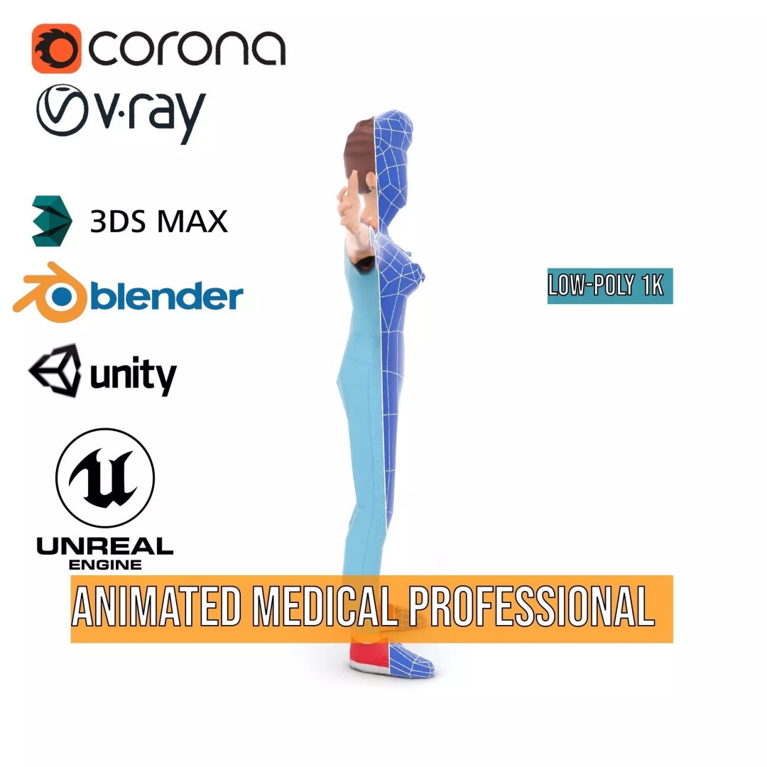 Animated Medical Professional 3D Model – Low Poly Rigged Character for Health Apps - View 32