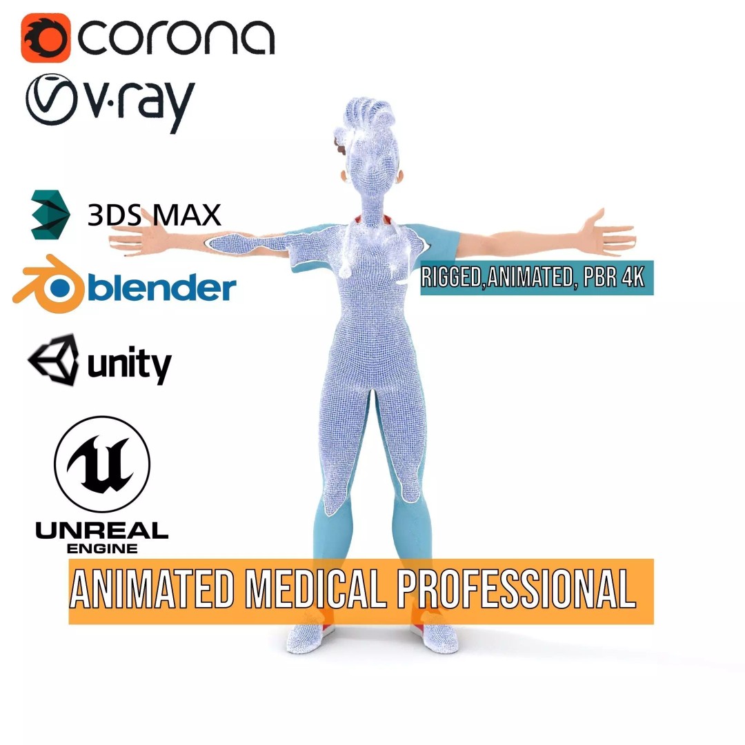 Animated Medical Professional 3D Model – Low Poly Rigged Character for Health Apps - View 33