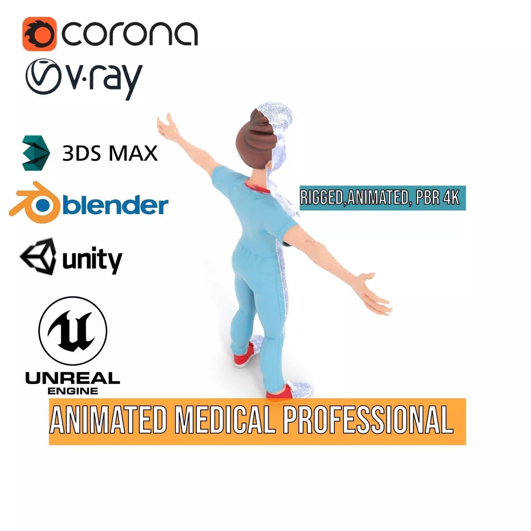Animated Medical Professional 3D Model – Low Poly Rigged Character for Health Apps - View 34