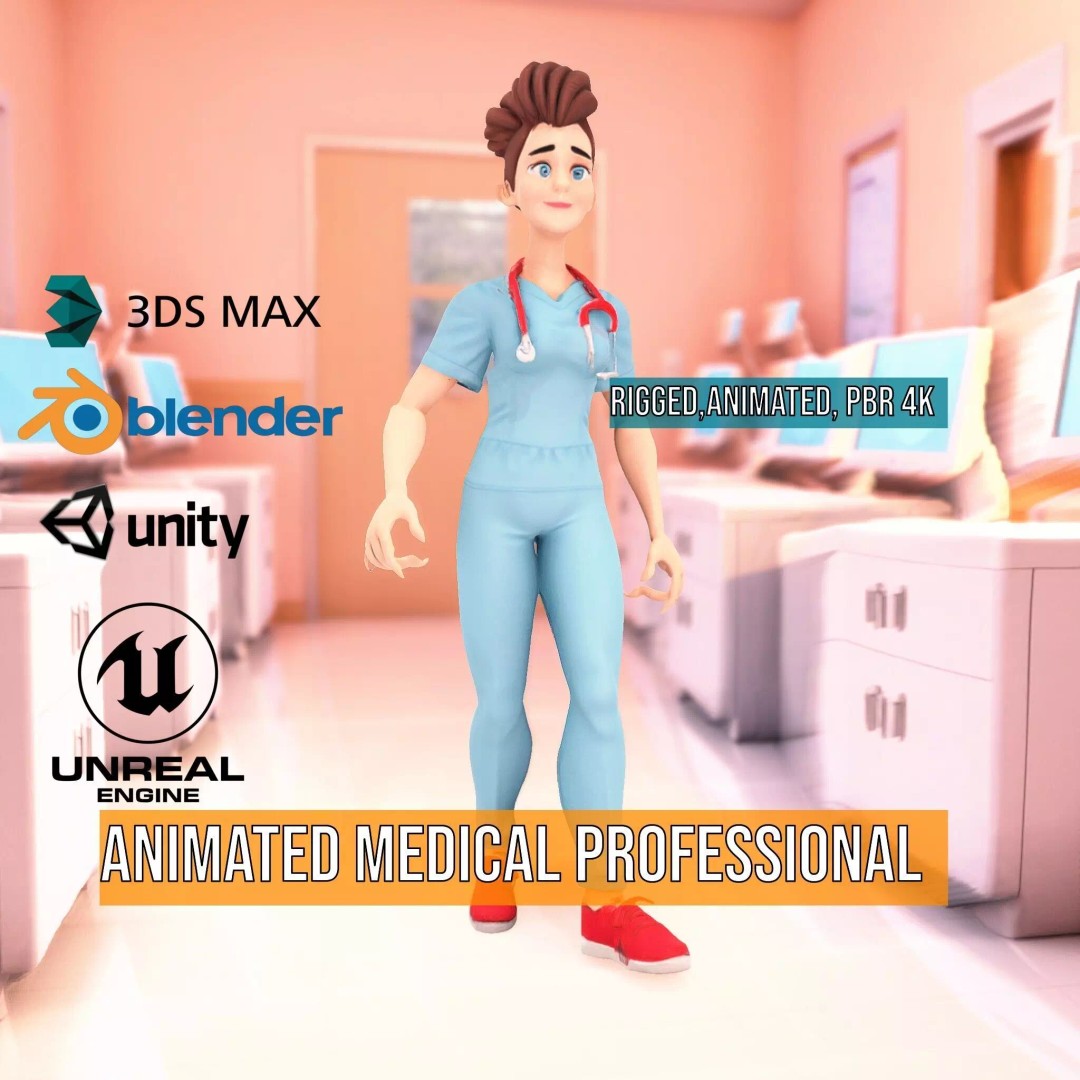 Animated Medical Professional 3D Model – Low Poly Rigged Character for Health Apps - View 5