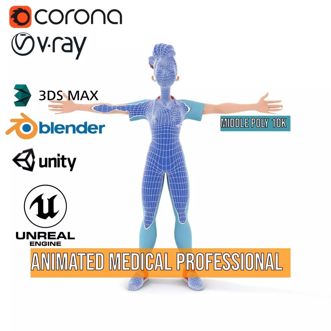 Animated Medical Professional 3D Model – Low Poly Rigged Character for Health Apps - View 6