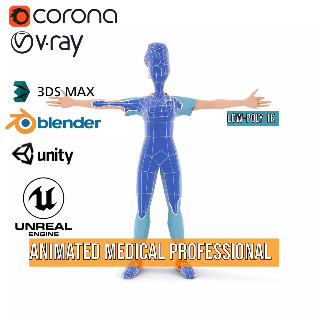 Animated Medical Professional 3D Model – Low Poly Rigged Character for Health Apps - View 7