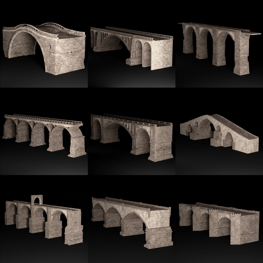 Ancient Roman Greek Bridge 3D Model – Low Poly Game Asset, FBX, OBJ