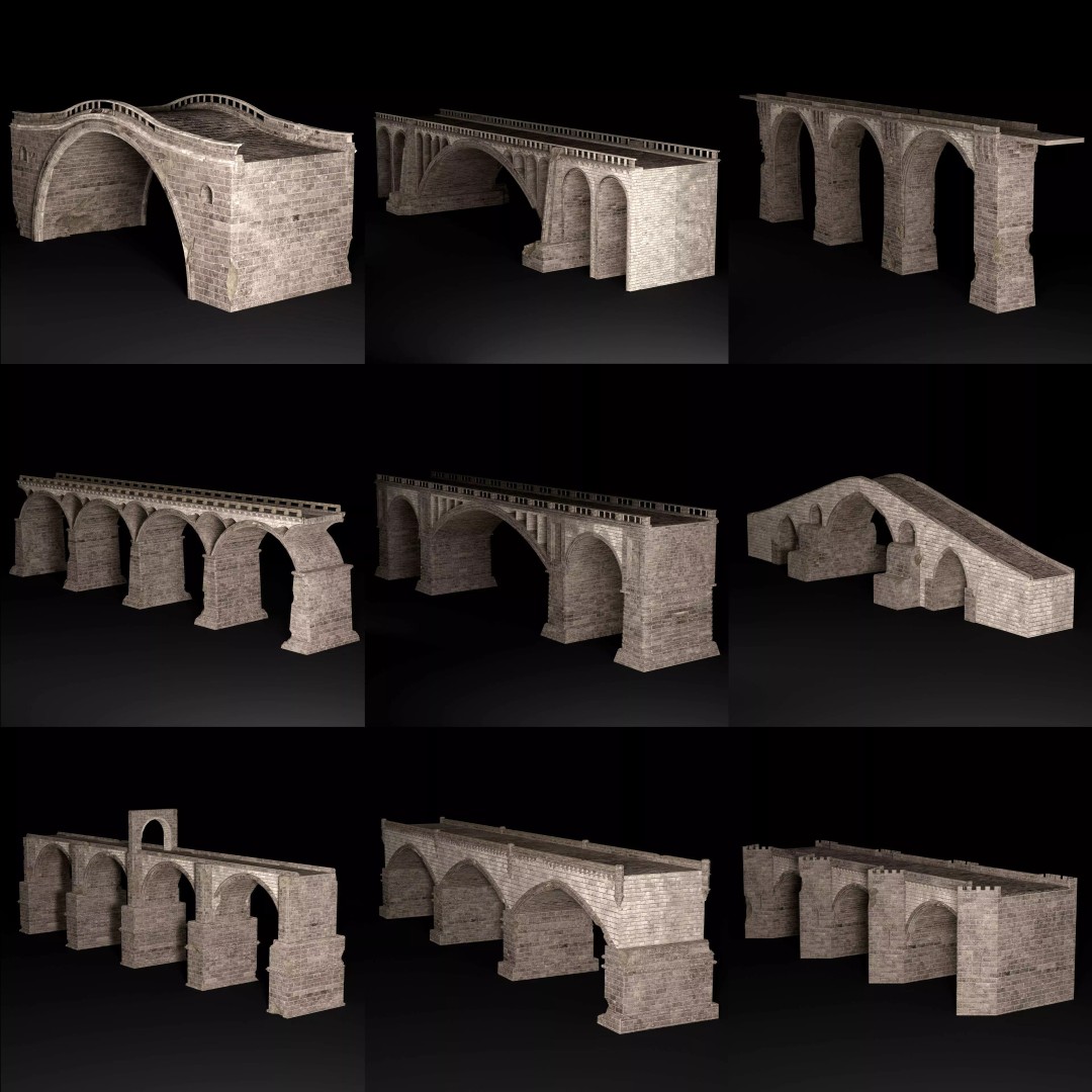 Ancient Roman Greek Bridge 3D Model – Low Poly Game Asset, FBX, OBJ - View 2