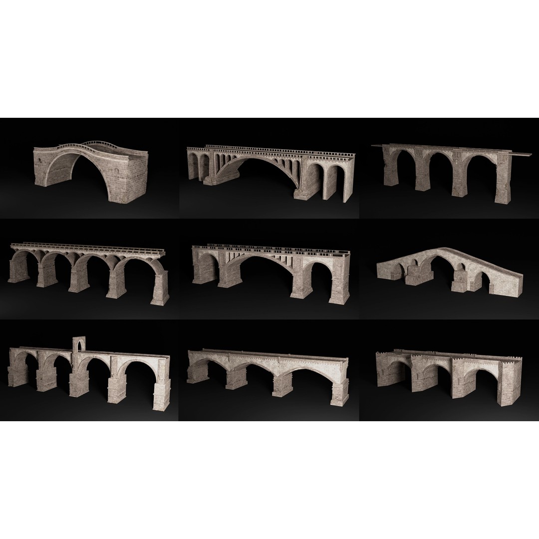Ancient Roman Greek Bridge 3D Model – Low Poly Game Asset, FBX, OBJ - View 31