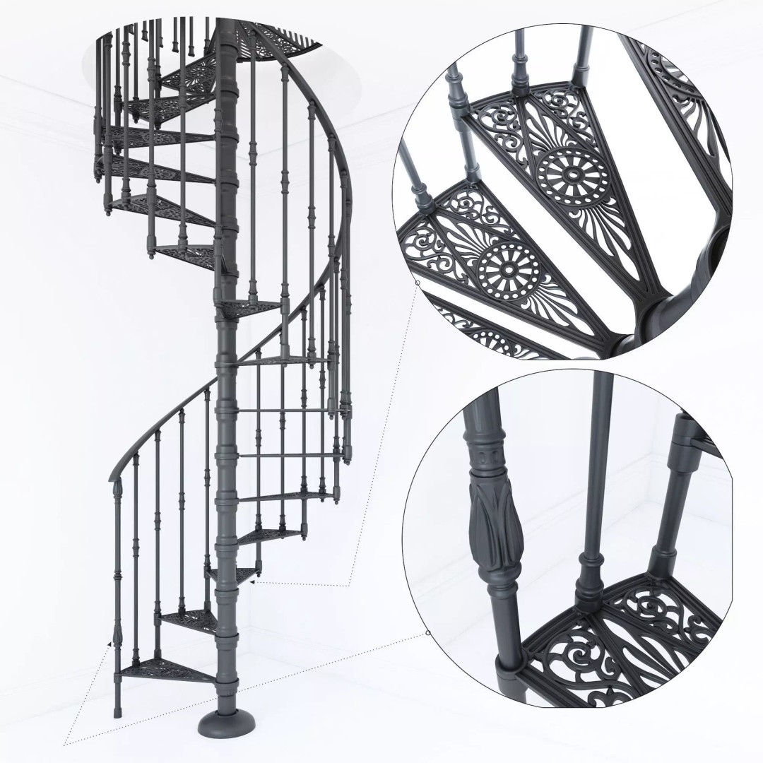 Iron Spiral Staircase 3D Model – Classic Architectural Design, FBX, OBJ - View 2