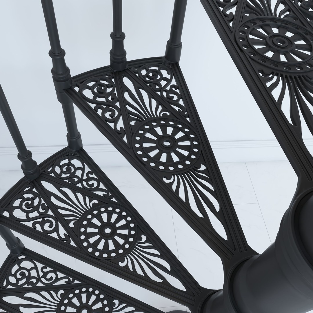 Iron Spiral Staircase 3D Model – Classic Architectural Design, FBX, OBJ - View 3