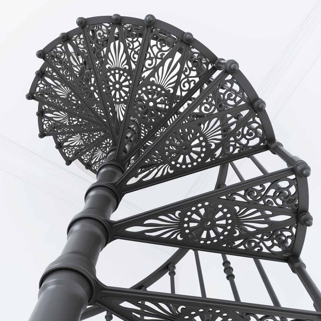 Iron Spiral Staircase 3D Model – Classic Architectural Design, FBX, OBJ - View 5