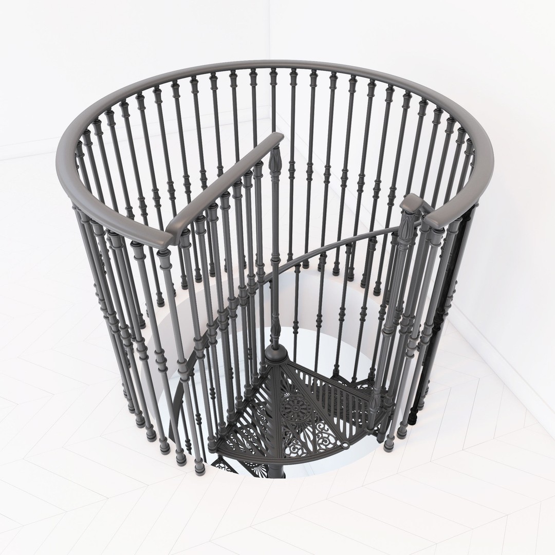 Iron Spiral Staircase 3D Model – Classic Architectural Design, FBX, OBJ - View 6