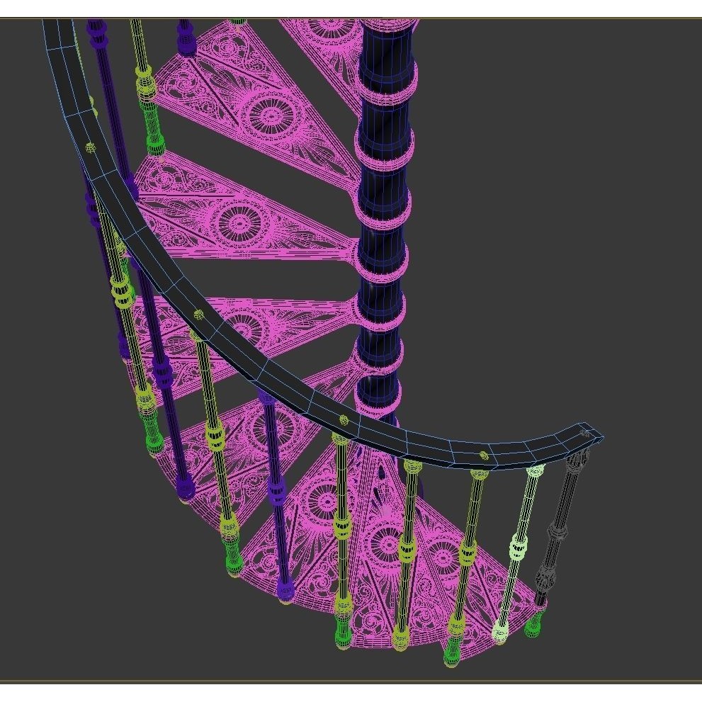Iron Spiral Staircase 3D Model – Classic Architectural Design, FBX, OBJ - View 7