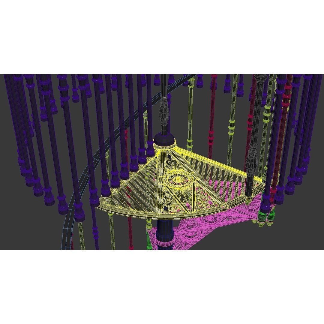 Iron Spiral Staircase 3D Model – Classic Architectural Design, FBX, OBJ - View 8