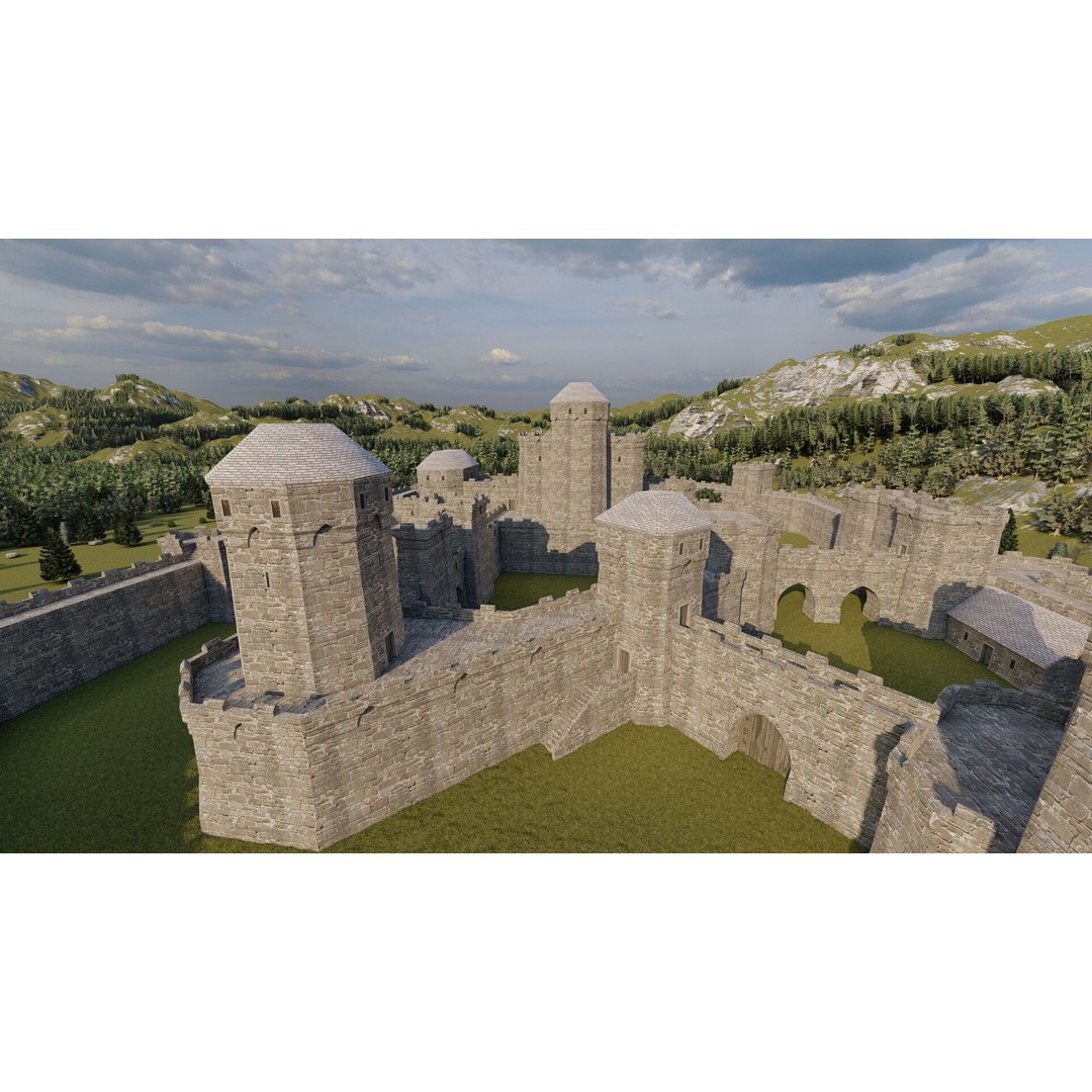 Basic Medieval Castle 3D Model – Historic Stone Architecture, FBX - View 10