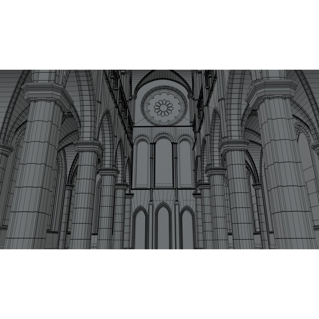 Cathedral Interior 3D Model – Gothic Church with Stained Glass, PBR