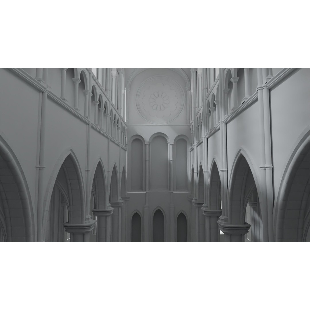 Cathedral Interior 3D Model – Gothic Church with Stained Glass, PBR - View 10