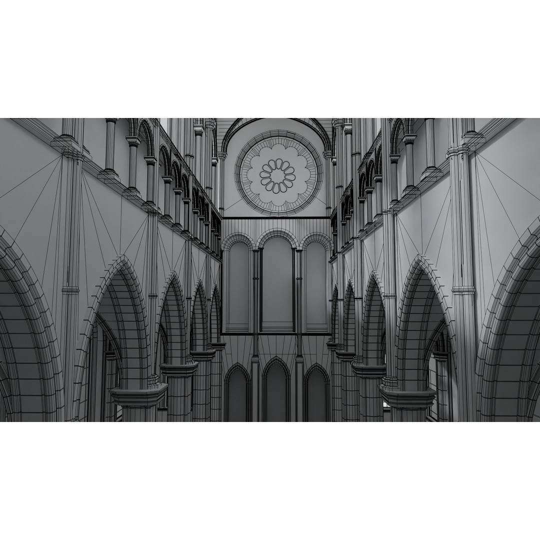 Cathedral Interior 3D Model – Gothic Church with Stained Glass, PBR - View 11
