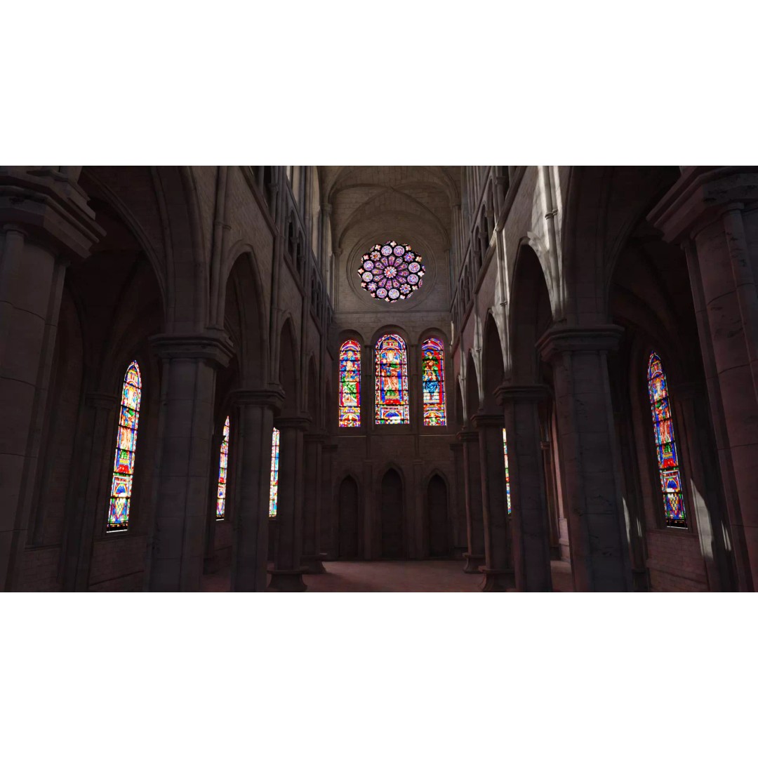 Cathedral Interior 3D Model – Gothic Church with Stained Glass, PBR - View 2
