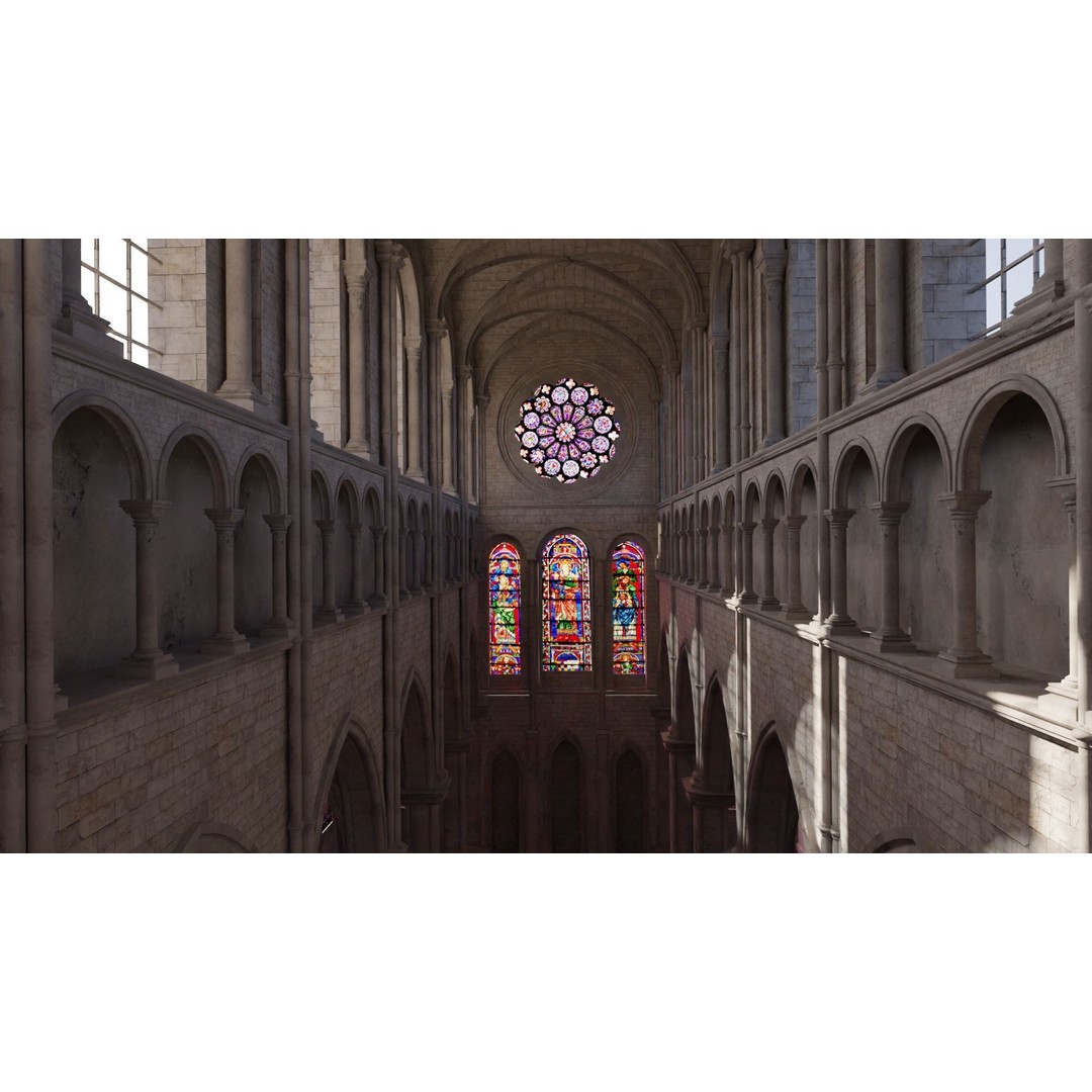 Cathedral Interior 3D Model – Gothic Church with Stained Glass, PBR - View 3