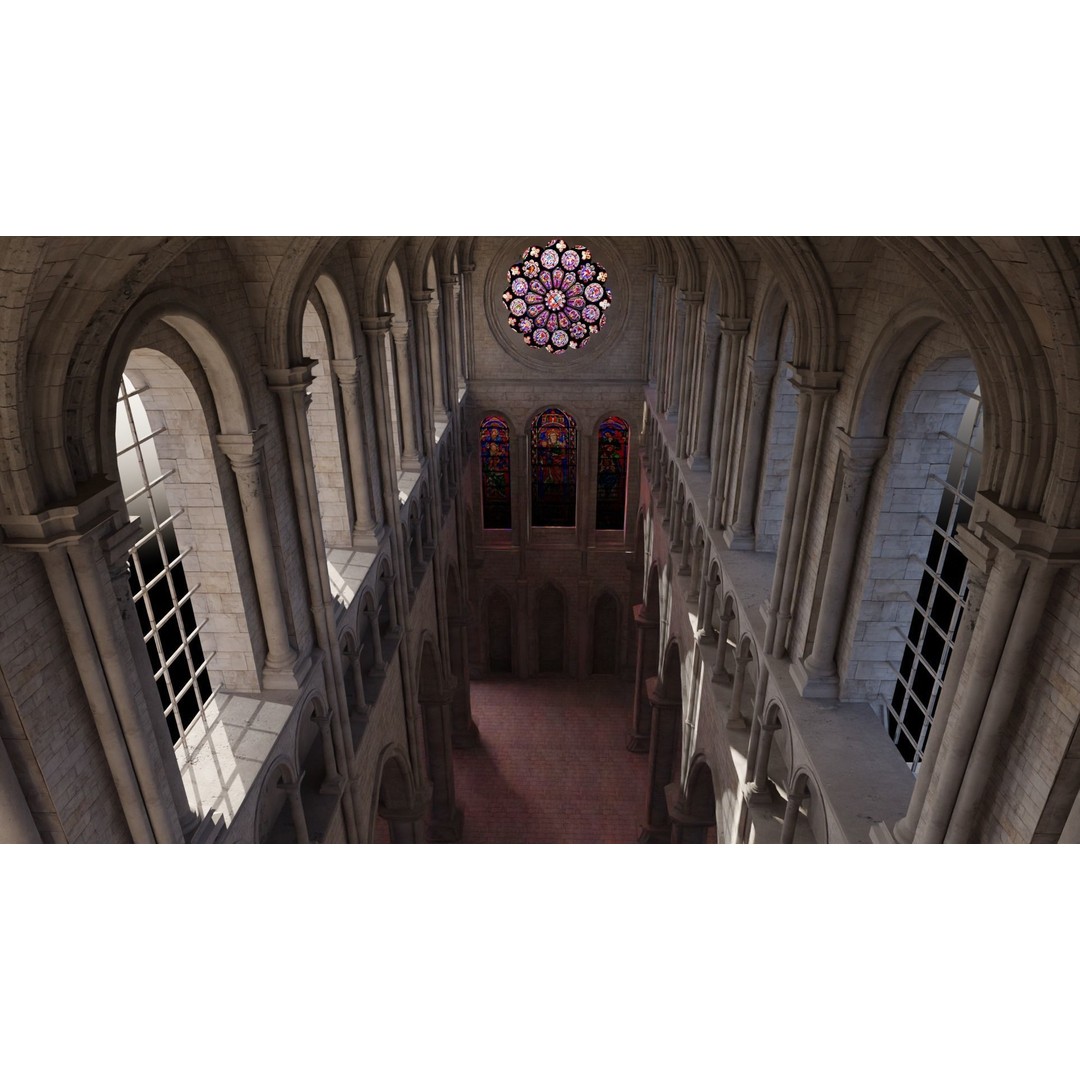 Cathedral Interior 3D Model – Gothic Church with Stained Glass, PBR - View 4