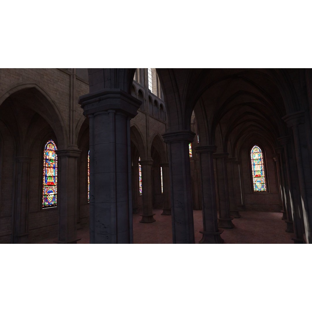 Cathedral Interior 3D Model – Gothic Church with Stained Glass, PBR - View 5