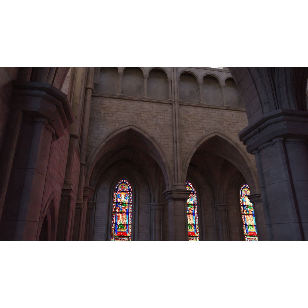 Cathedral Interior 3D Model – Gothic Church with Stained Glass, PBR - View 6