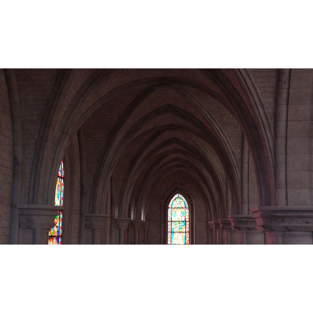 Cathedral Interior 3D Model – Gothic Church with Stained Glass, PBR - View 7