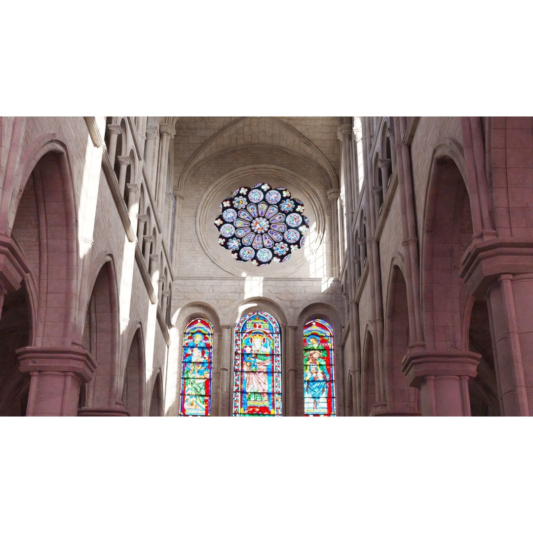 Cathedral Interior 3D Model – Gothic Church with Stained Glass, PBR - View 8