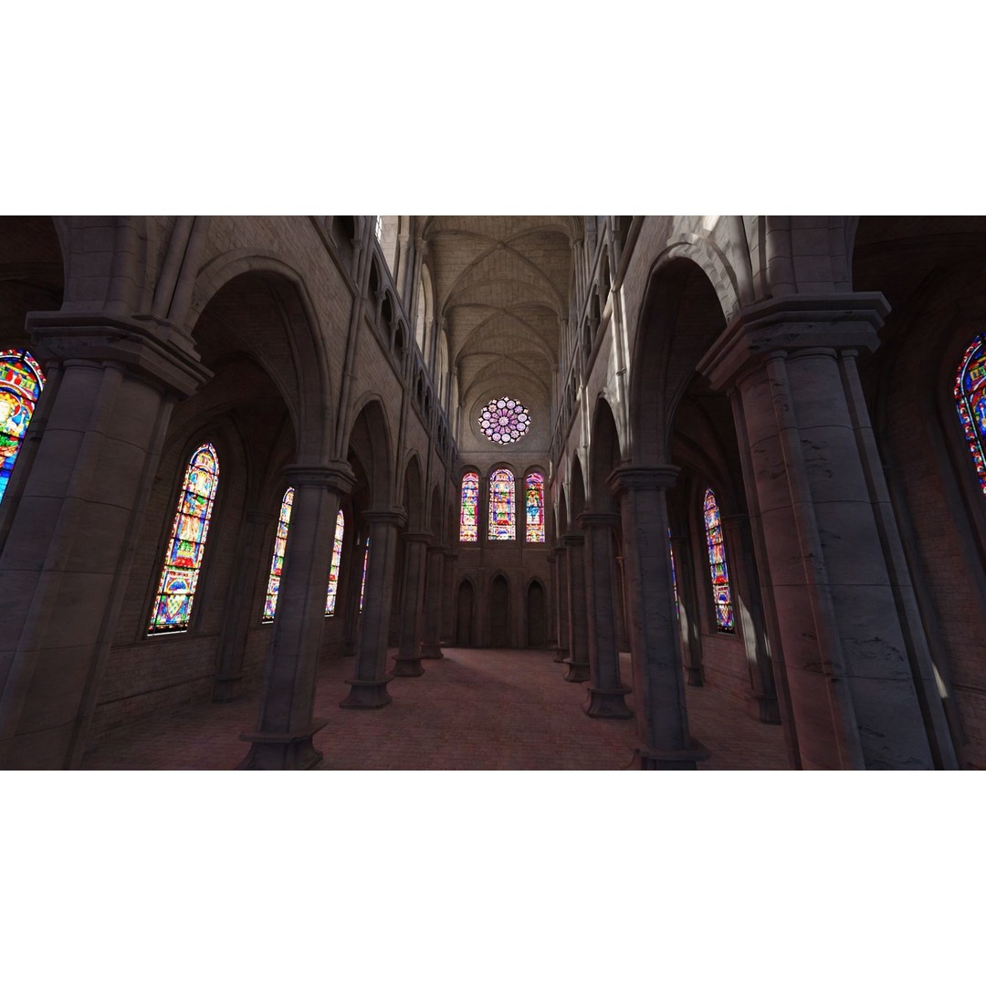 Cathedral Interior 3D Model – Gothic Church with Stained Glass, PBR - View 9