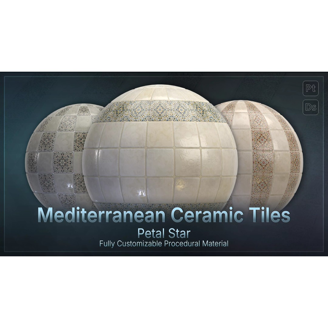 Mediterranean Ceramic Tiles 3D Model – Low Poly PBR Material, FBX - View 2
