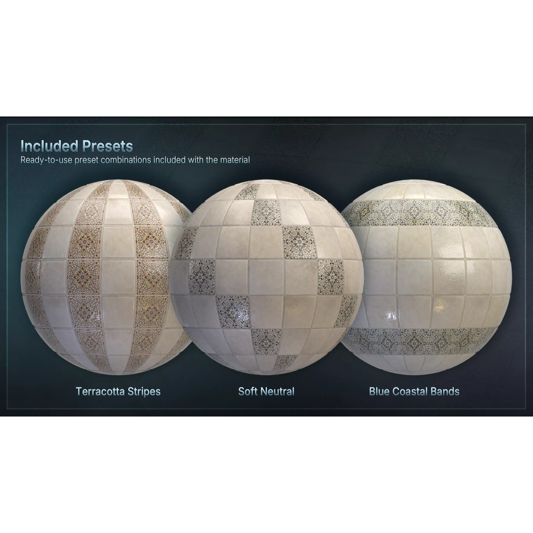 Mediterranean Ceramic Tiles 3D Model – Low Poly PBR Material, FBX - View 3