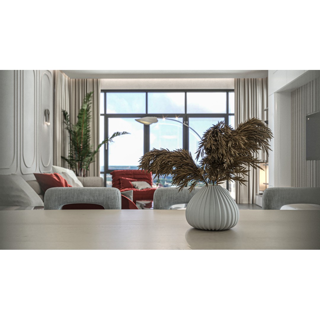 Modern Living Room and Kitchen 3D Model – Low Poly Interior, FBX, Blender - View 7