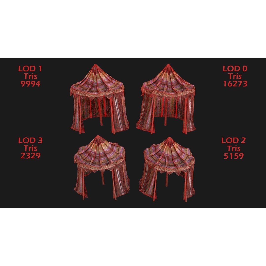 Market Stall Tent 3D Model – Low Poly Game Asset, PBR Textures, FBX - View 3