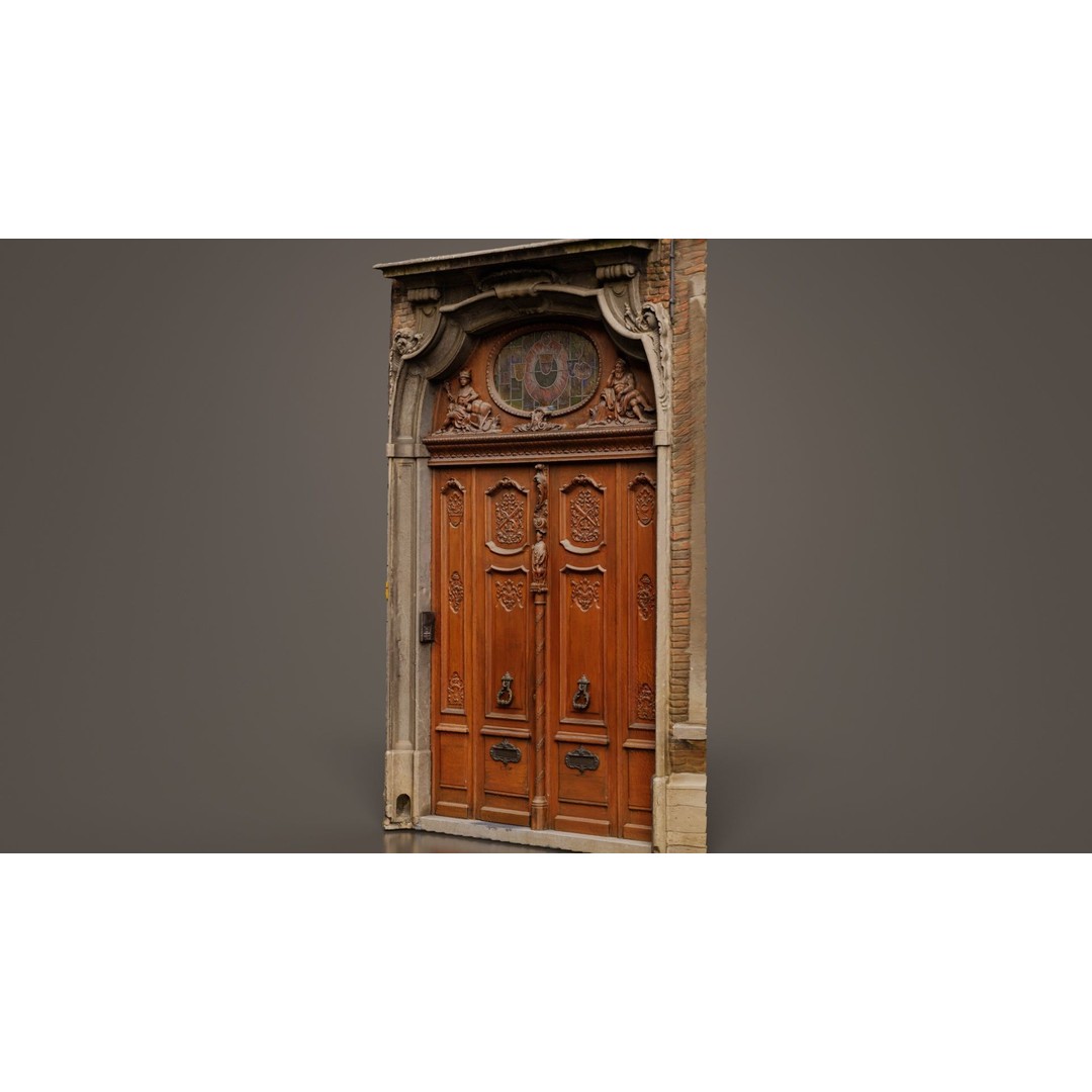 Wooden Door Glass 3D Model – Low Poly Architectural Asset, FBX, Blender - View 4