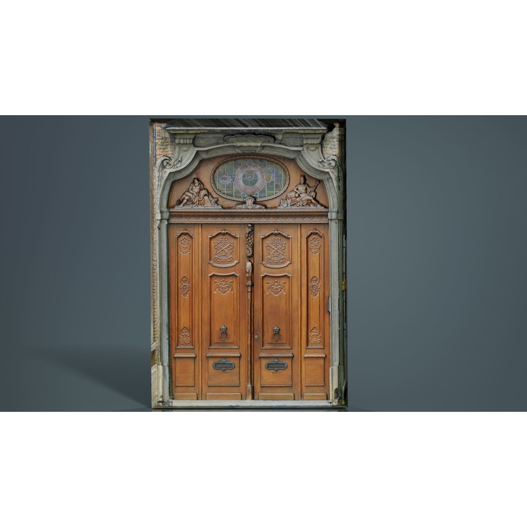 Wooden Door Glass 3D Model – Low Poly Architectural Asset, FBX, Blender - View 5