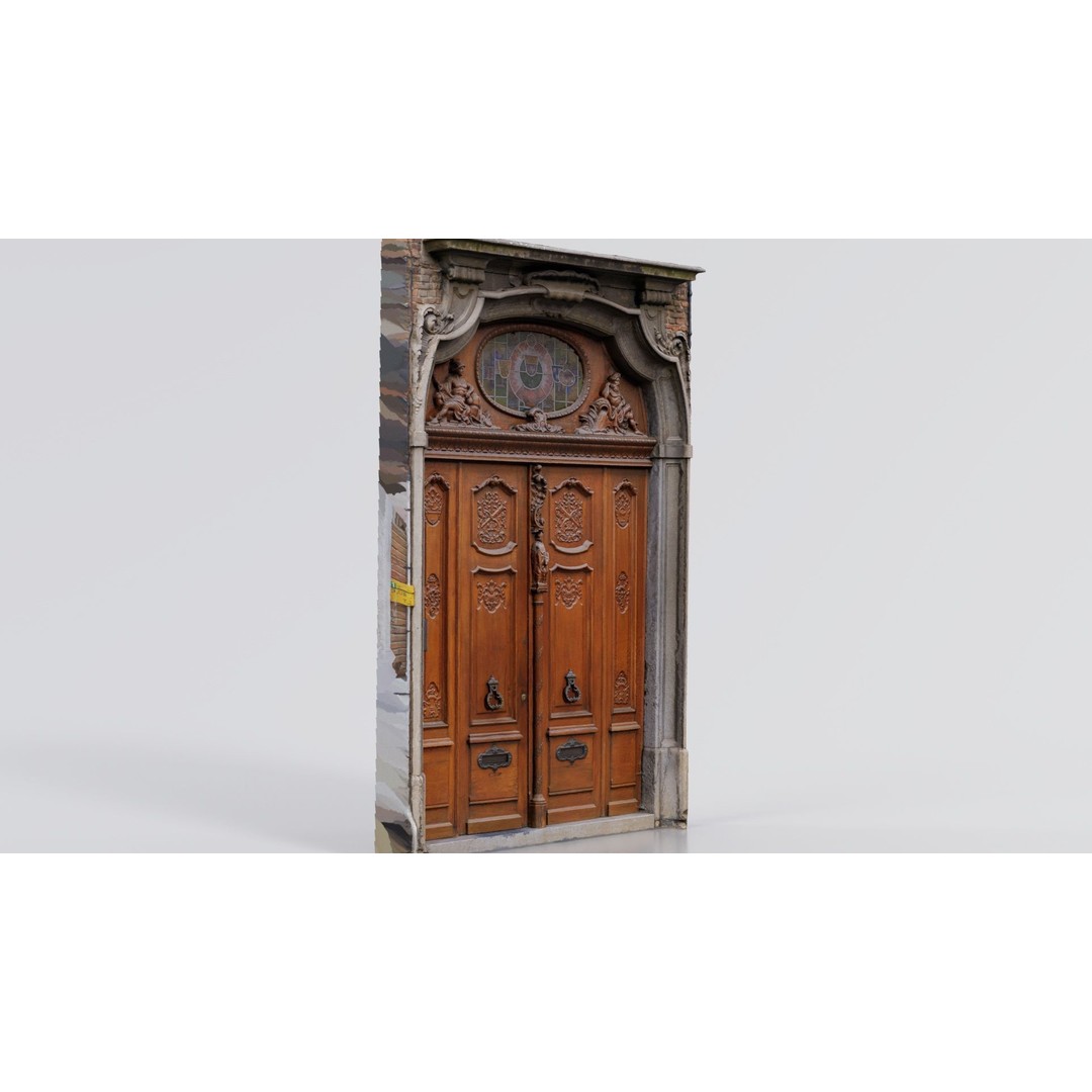 Wooden Door Glass 3D Model – Low Poly Architectural Asset, FBX, Blender - View 9