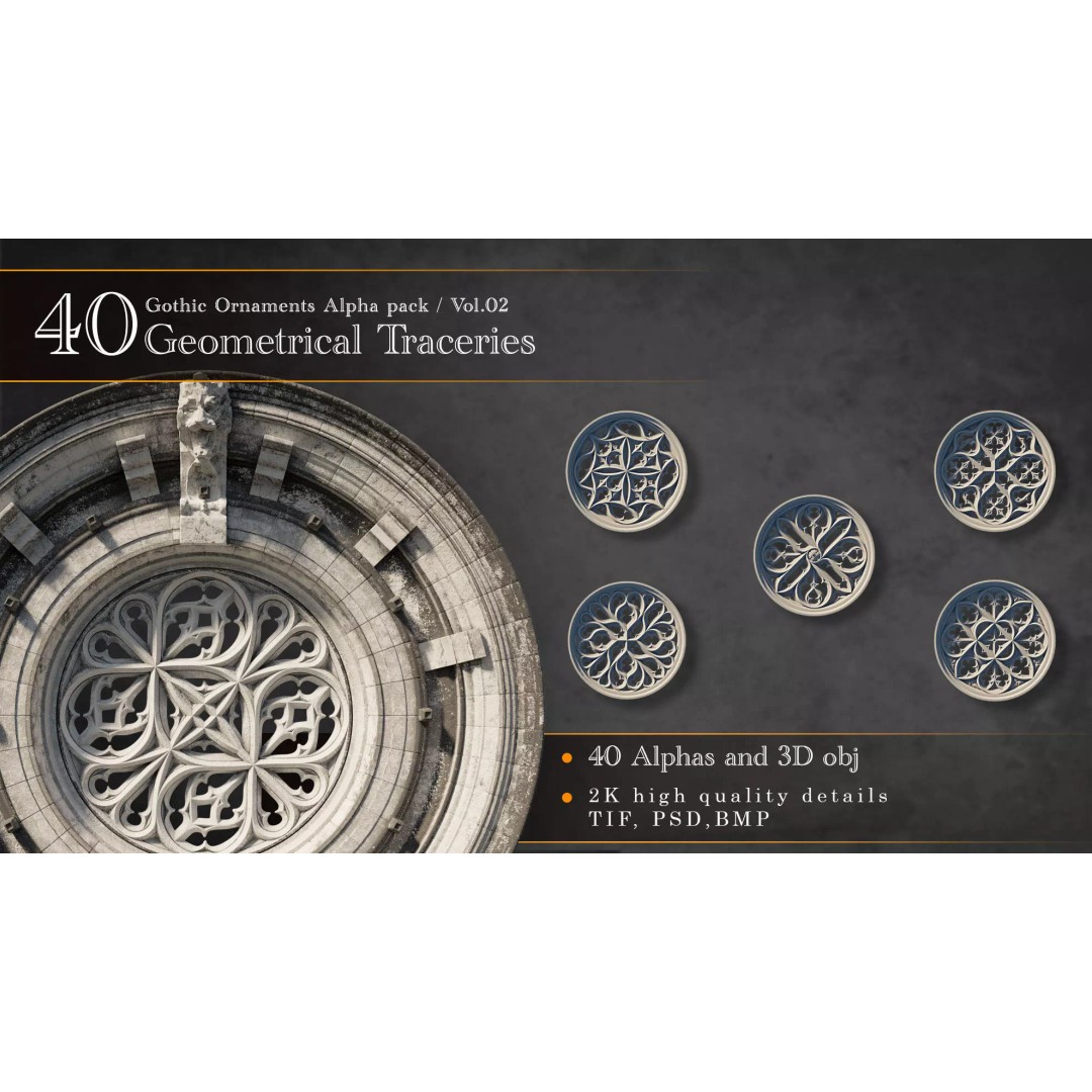 Gothic Ornaments 3D Model – Architectural Decoration, OBJ & Alphas - View 2