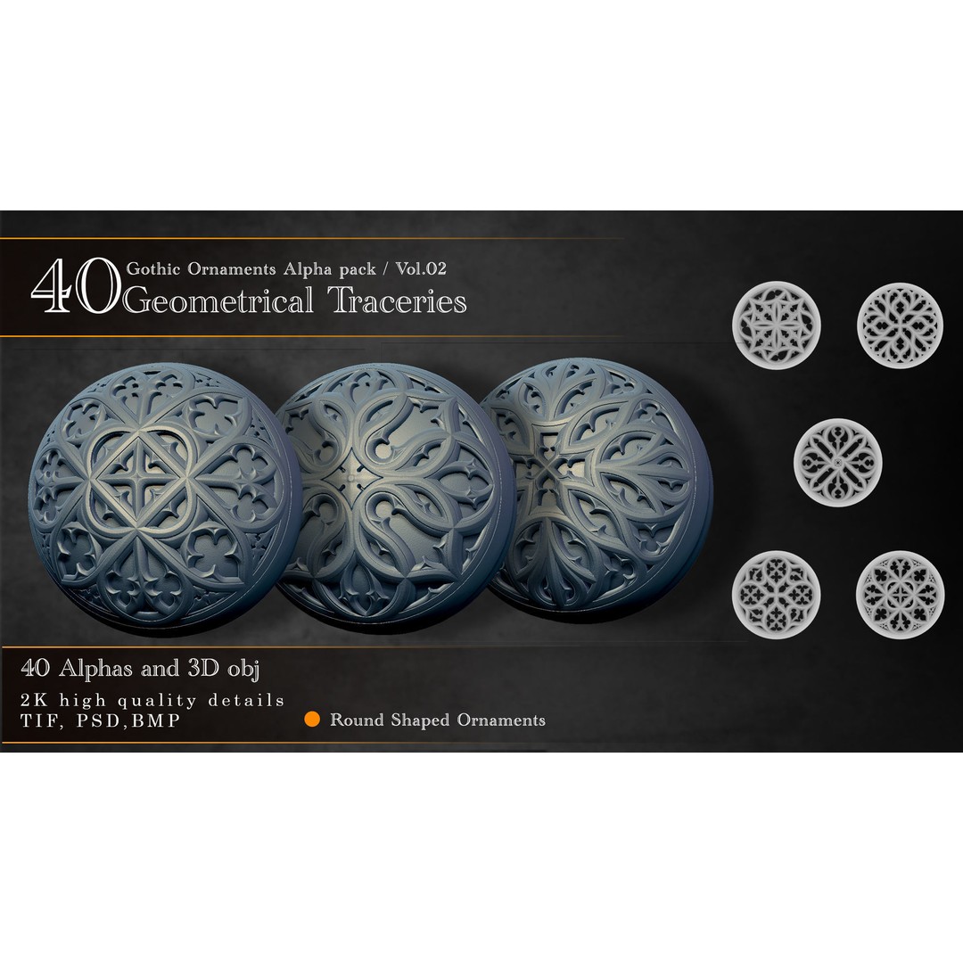 Gothic Ornaments 3D Model – Architectural Decoration, OBJ & Alphas - View 3