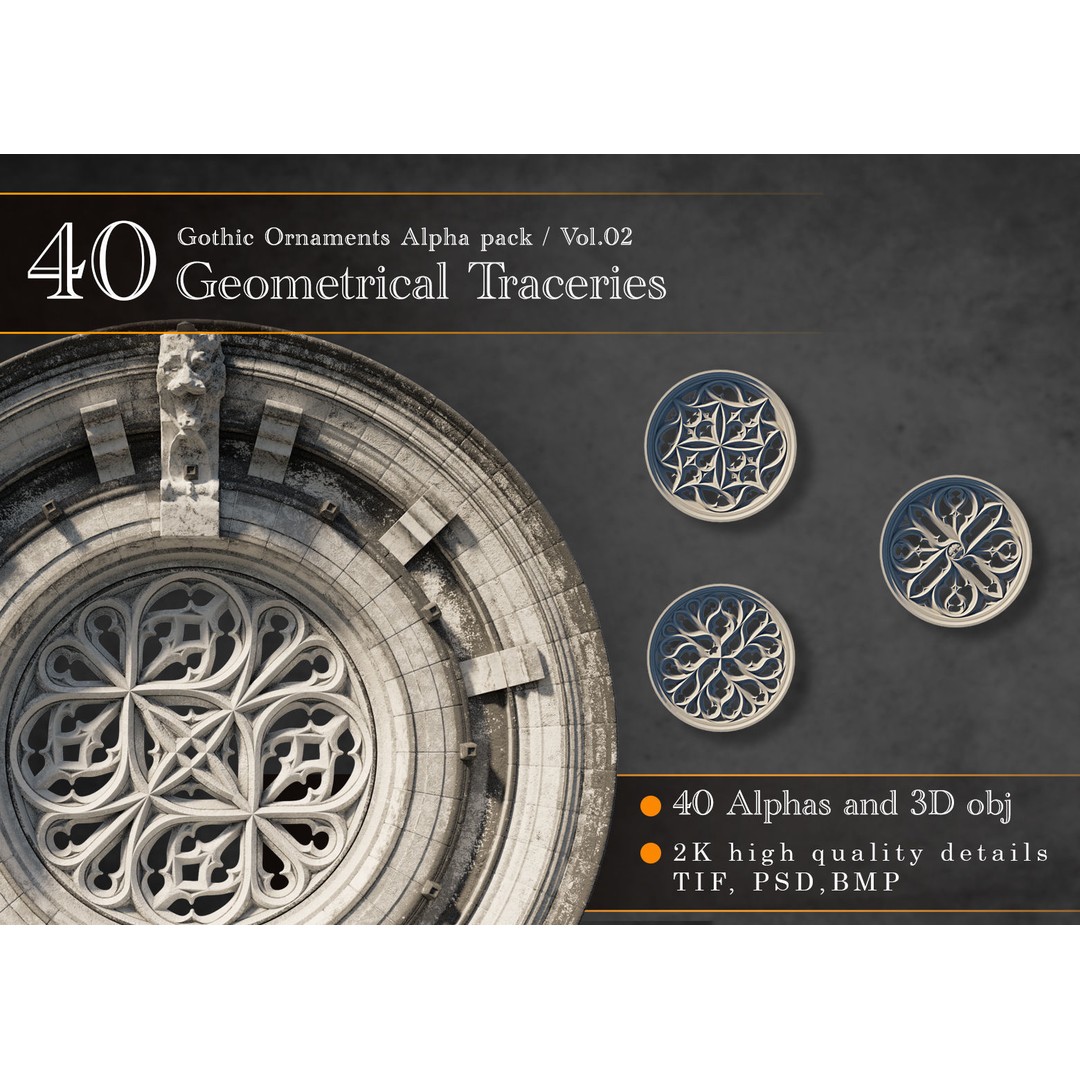 Gothic Ornaments 3D Model – Architectural Decoration, OBJ & Alphas - View 4