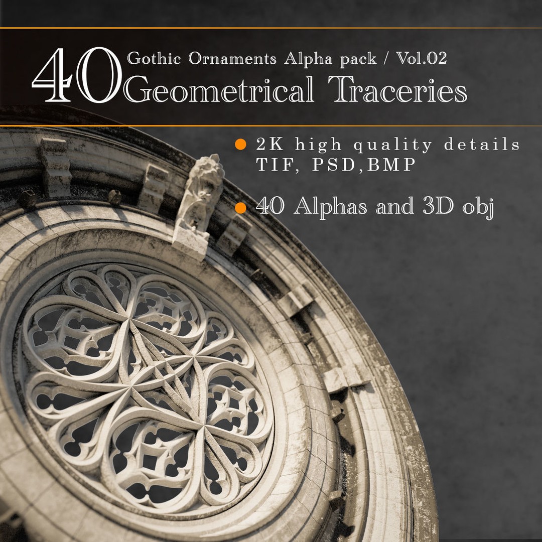 Gothic Ornaments 3D Model – Architectural Decoration, OBJ & Alphas - View 5