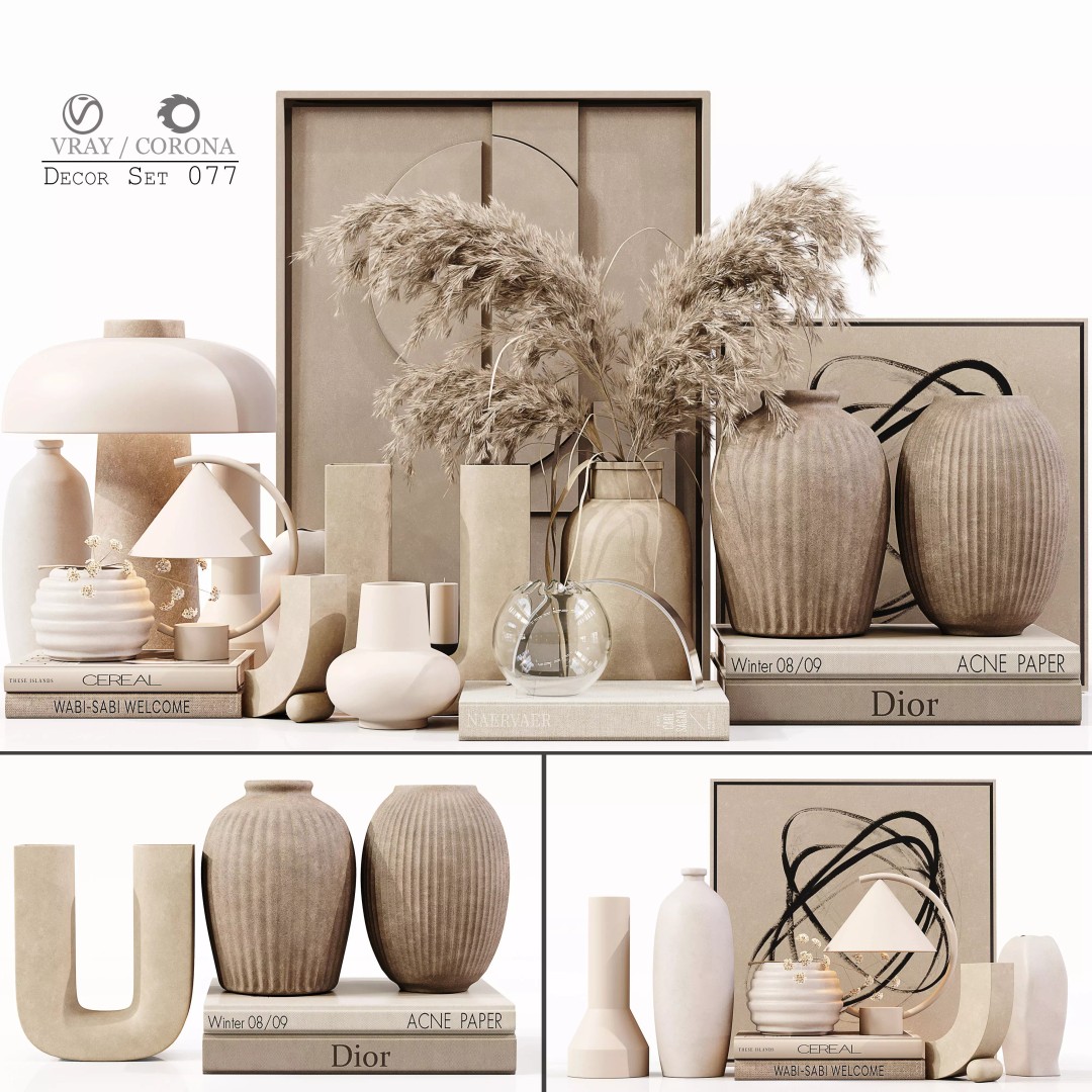 Decor Set 077 3D Model – High Poly Home Decor for Archviz, OBJ - View 2