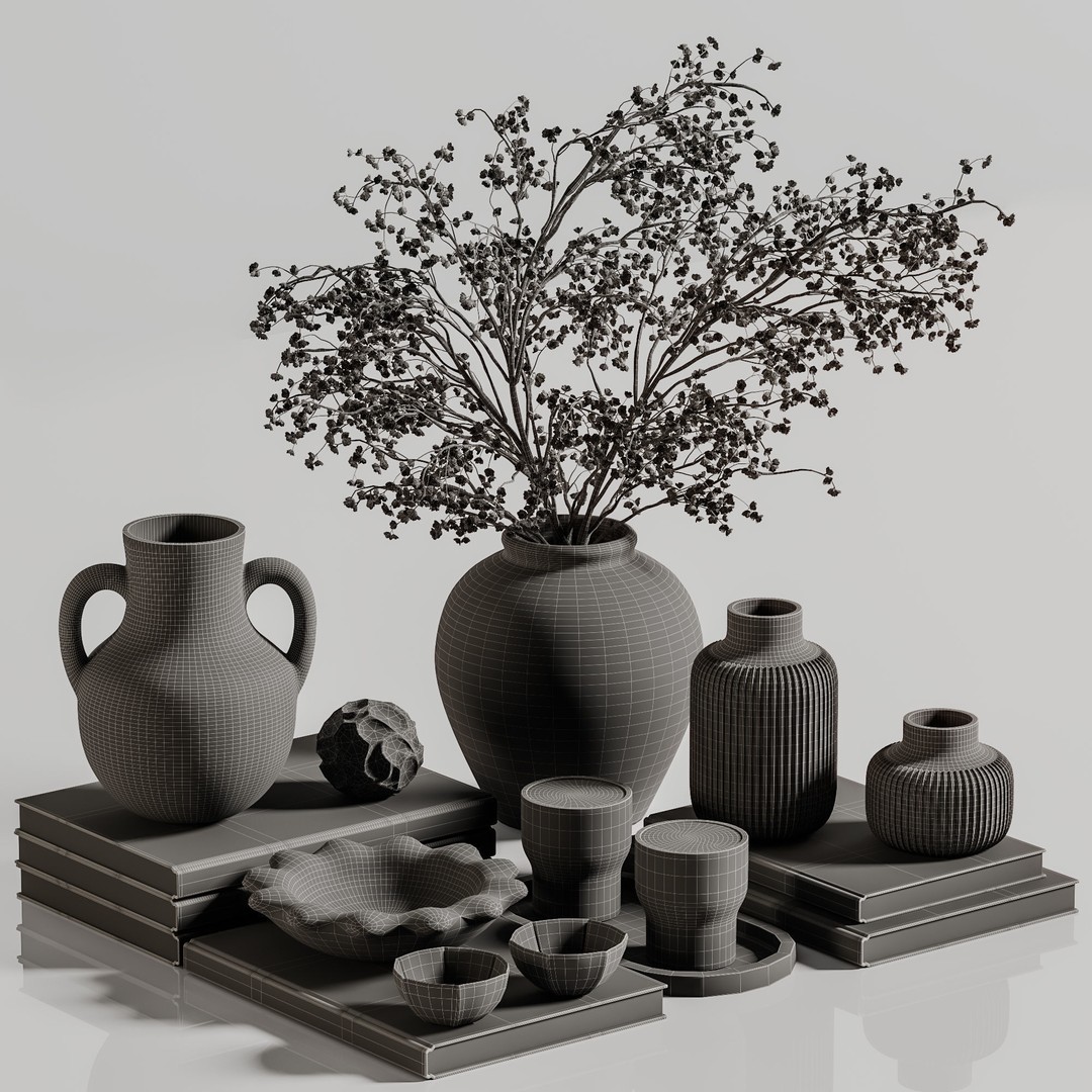 Decorative Set 3D Model – Contemporary Home Décor, FBX, OBJ