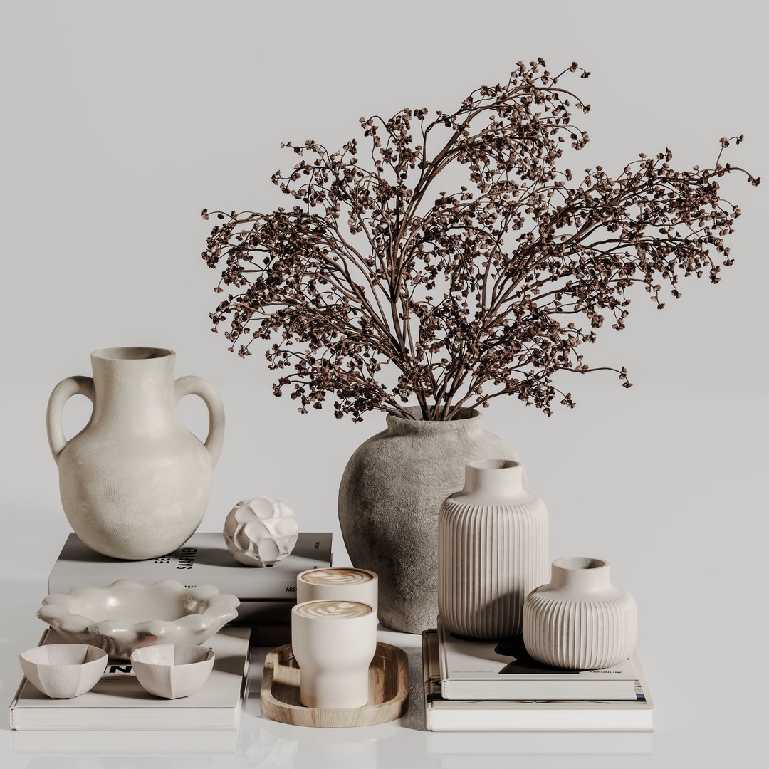 Decorative Set 3D Model – Contemporary Home Décor, FBX, OBJ - View 3