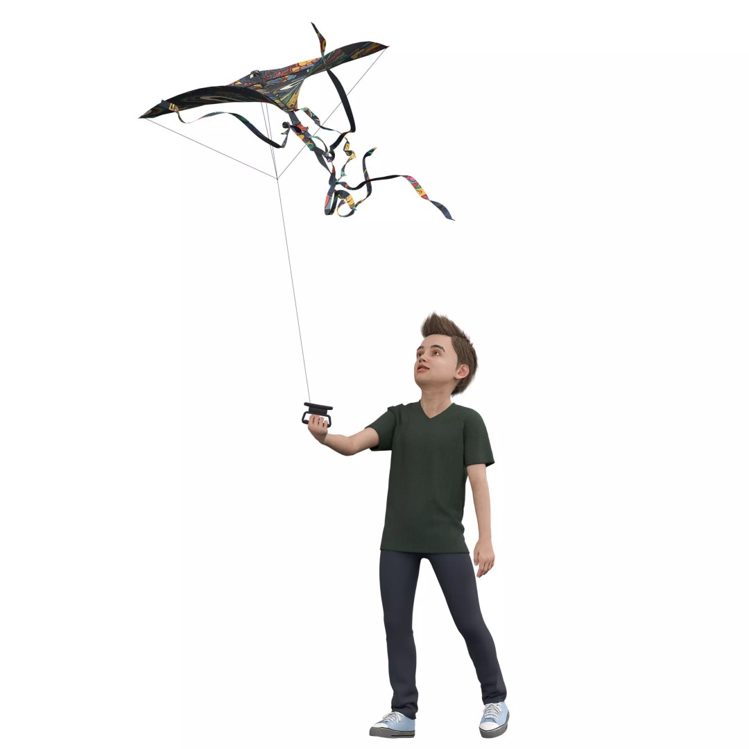 Children Flying Kite 3D Model – Low Poly Game Asset, FBX, OBJ - View 8
