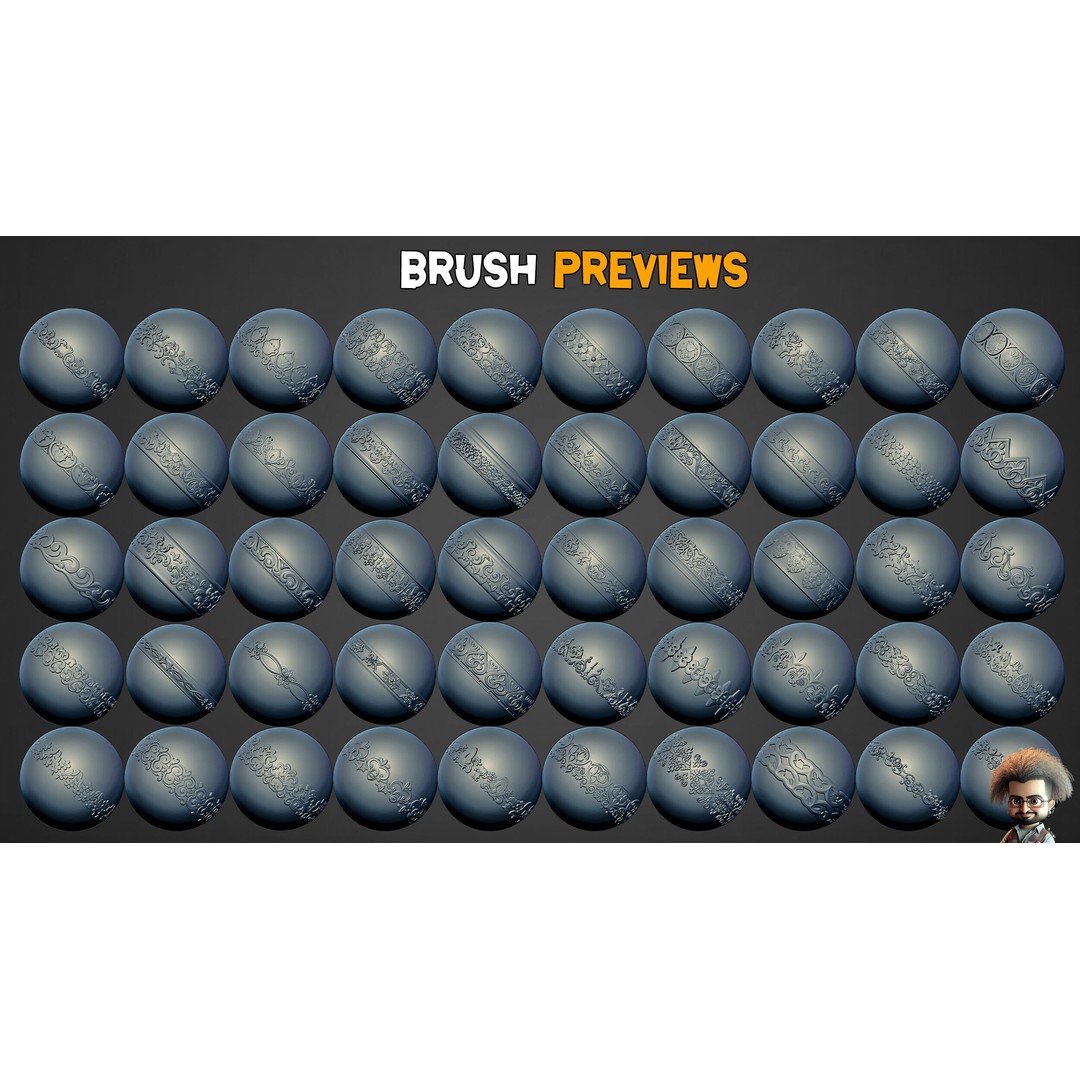 50 Ornaments Trim Brushes 3D Model – Low Poly Decorative Asset, FBX, ZBP
