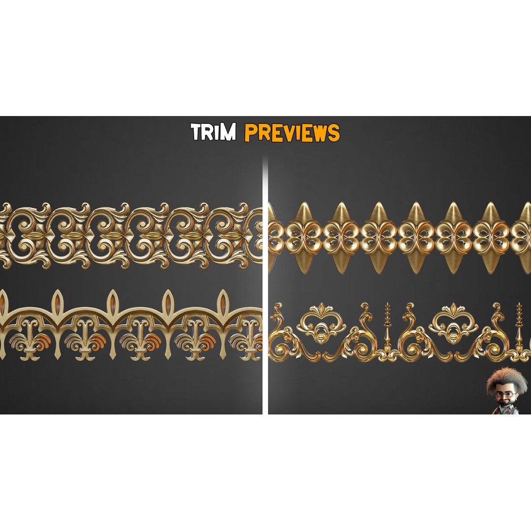 50 Ornaments Trim Brushes 3D Model – Low Poly Decorative Asset, FBX, ZBP - View 10